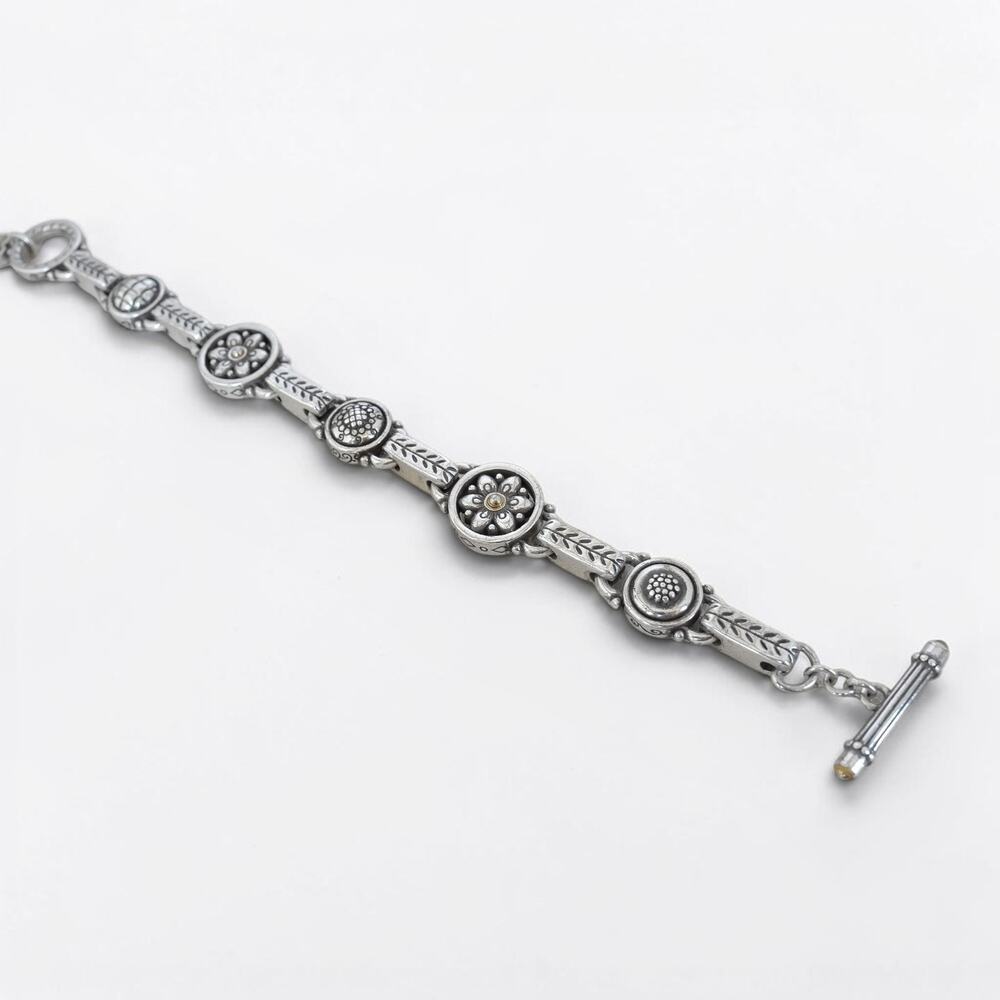 Brighton Flower Medallion Link Bracelet Floral Leaf Toggle Vintage Fits 8" - Picture 3 of 4